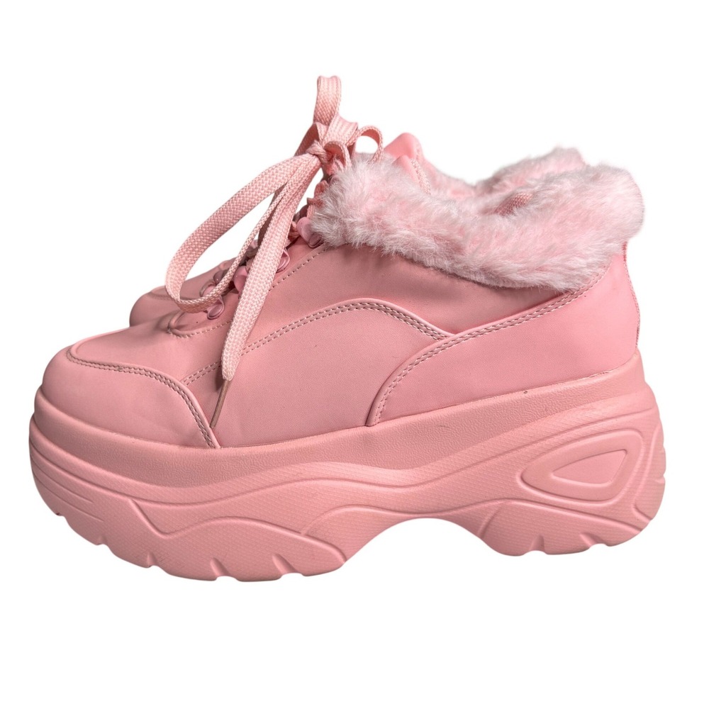 KOI Footwear Pink Fluffy Platform Sneakers Faux Fur Chunky Y2K Womens UK 4 EU 37
